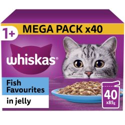 WHISKAS  Fish  Favourites  in Jelly 1+ Adult Wet Cat Food Pouches 40 pack